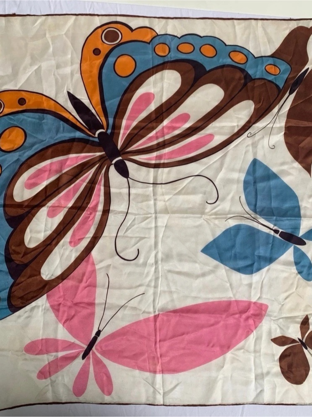 Butterfly Print Scarf in White, Pink & Blue